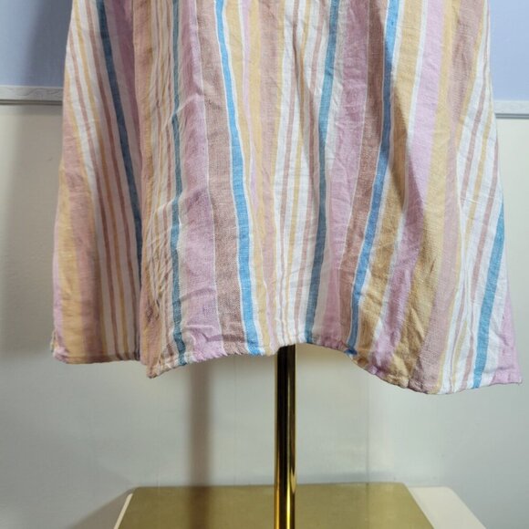 C&C California Medium Pastel Pink Blue Striped Round Neck Sleeveless Linen Dress - Picture 5 of 10